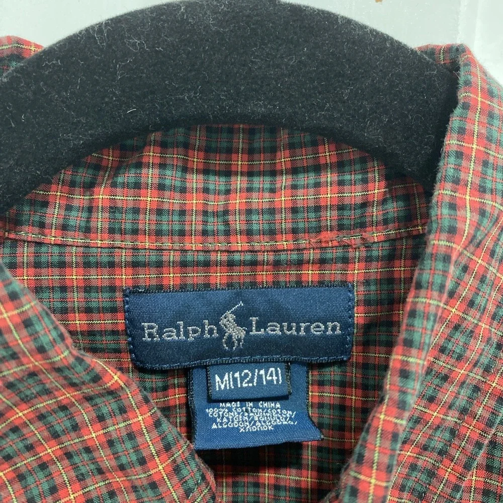 Ralph Lauren Boys Long Sleeve Button Down Red‎ Plaid Youth Medium 12/14